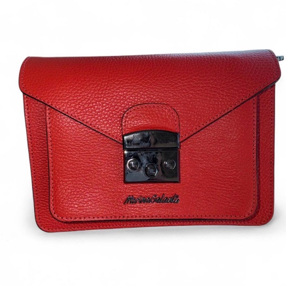 Marina Galanti Genuine Leather Red Structured Crossbody Push Lock Purse